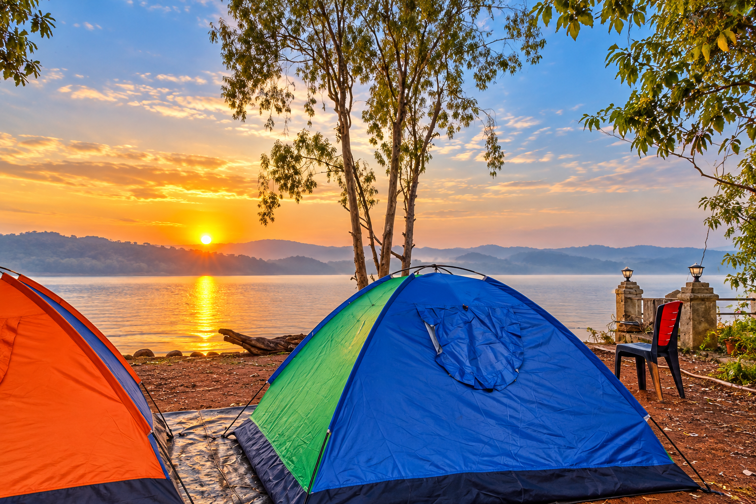 Lakeside camping at Vasota near Shivsagar Lake, Satara